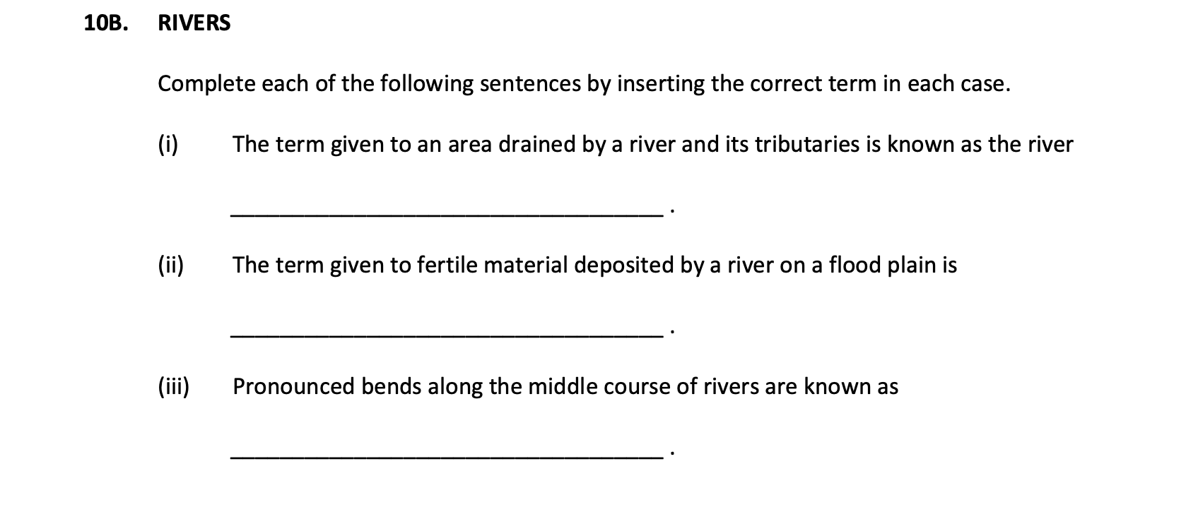 Complete-each-of-the-following-sentences-by-inserting-the-correct-term-in-each-case-Junior Cycle Geography-Question 10B-2018.png