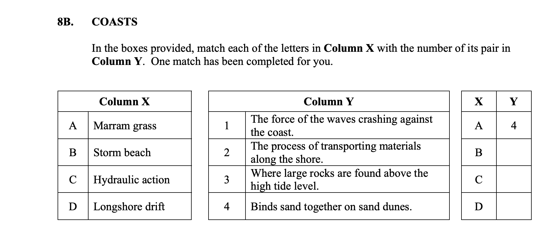COASTS--In-the-boxes-provided,-match-each-of-the-letters-in-Column-X-with-the-number-of-its-pair-in-Column-Y-Junior Cycle Geography-Question 8B-2016.png