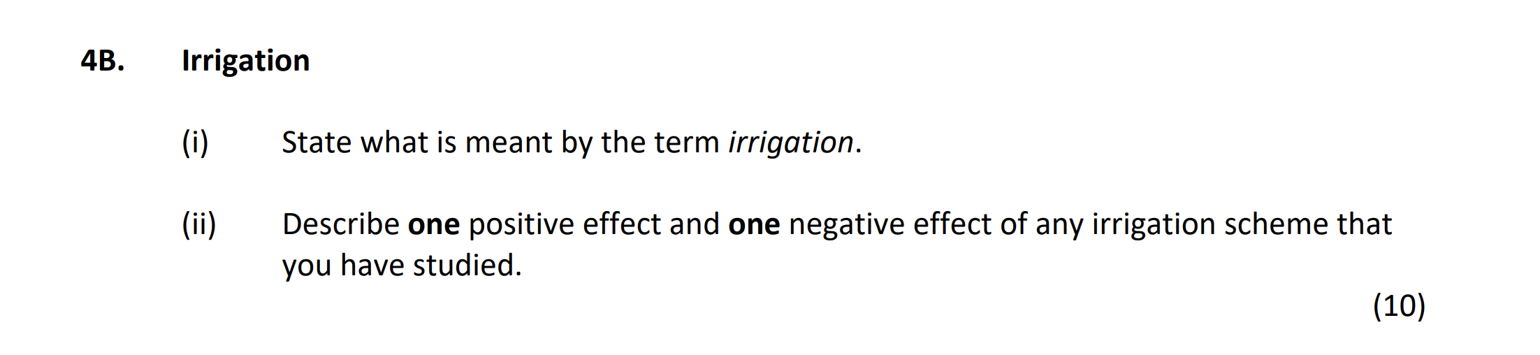 Irrigation--(i)-State-what-is-meant-by-the-term-irrigation-Junior Cycle Geography-Question 4B-2019.png