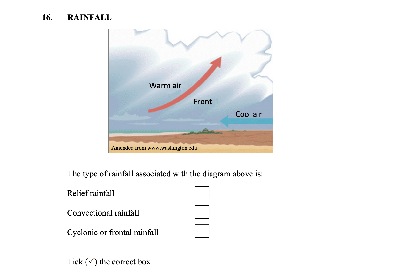 The-type-of-rainfall-associated-with-the-diagram-above-is:--Relief-rainfall---Convectional-rainfall---Cyclonic-or-frontal-rainfall----Tick-(✓)-the-correct-box.-Junior Cycle Geography-Question 16-2013.png