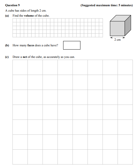A-cube-has-sides-of-length-2-cm-Junior Cycle Mathematics-Question 9-2015.png