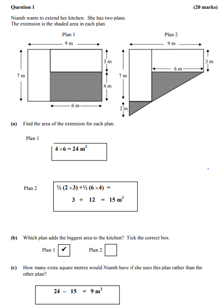 Niamh-wants-to-extend-her-kitchen-Junior Cycle Mathematics-Question 1-2013.png