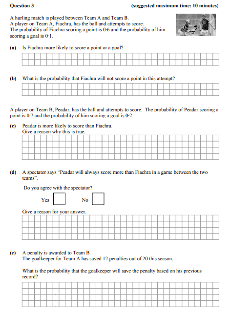 A-hurling-match-is-played-between-Team-A-and-Team-B-Junior Cycle Mathematics-Question 3-2013.png