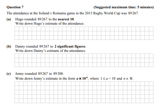 The-attendance-at-the-Ireland-v-Romania-game-in-the-2015-Rugby-World-Cup-was-89,267-Junior Cycle Mathematics-Question 7-2016.png
