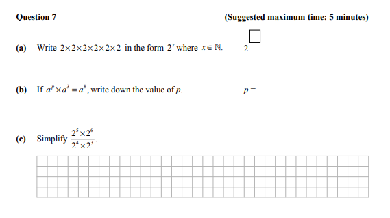 Write-$2-\times-2-\times-2-\times-2-\times-2-\times-2$-in-the-form-$2^x$-where-$x-\in-\mathbb{N}$-Junior Cycle Mathematics-Question 7-2014.png