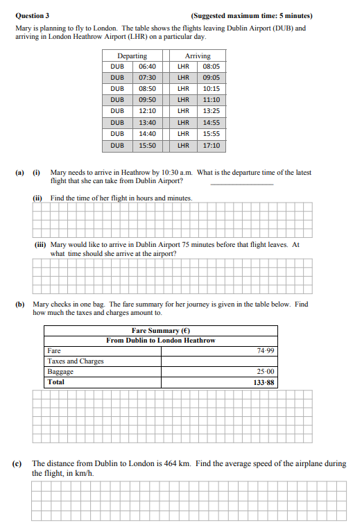 Mary-is-planning-to-fly-to-London-Junior Cycle Mathematics-Question 3-2011.png