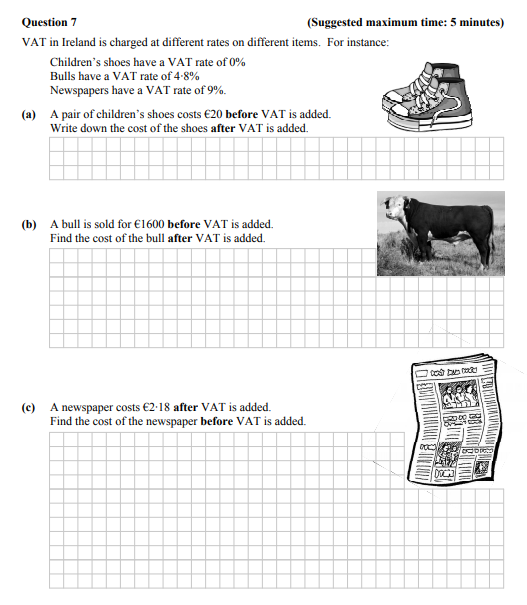 VAT-in-Ireland-is-charged-at-different-rates-on-different-items-Junior Cycle Mathematics-Question 7-2014.png