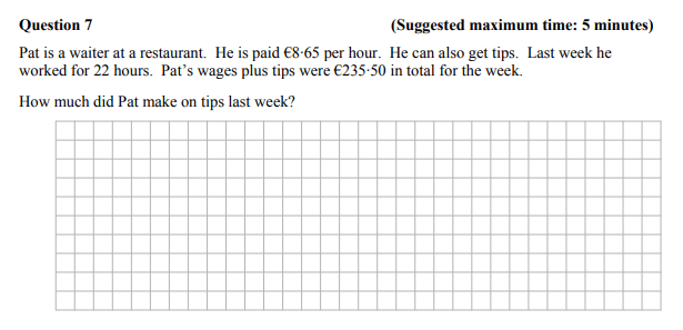 Pat-is-a-waiter-at-a-restaurant-Junior Cycle Mathematics-Question 7-2013.png