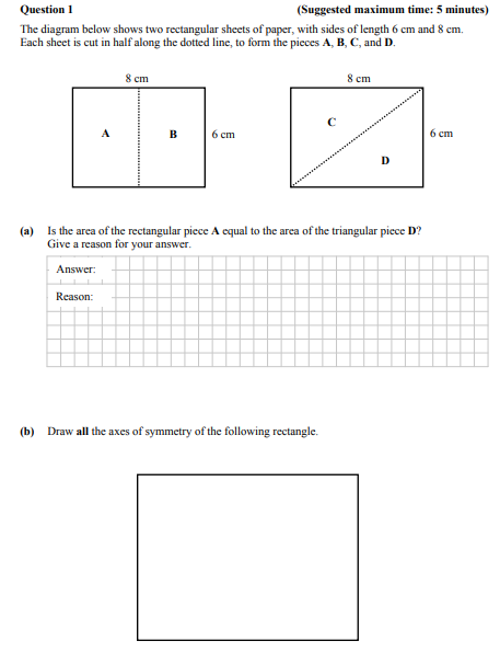 The-diagram-below-shows-two-rectangular-sheets-of-paper,-with-sides-of-length-6-cm-and-8-cm-Junior Cycle Mathematics-Question 1-2014.png