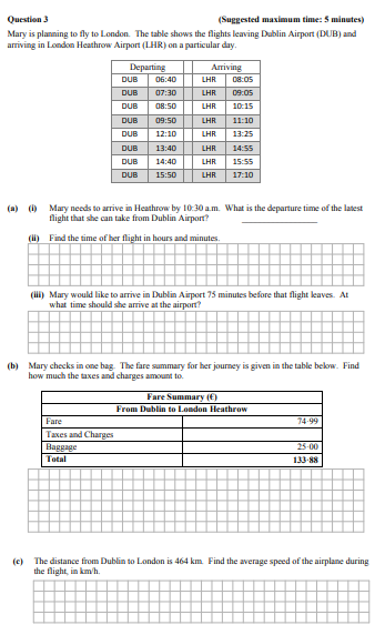 Mary-is-planning-to-fly-to-London-Junior Cycle Mathematics-Question 3-2014.png
