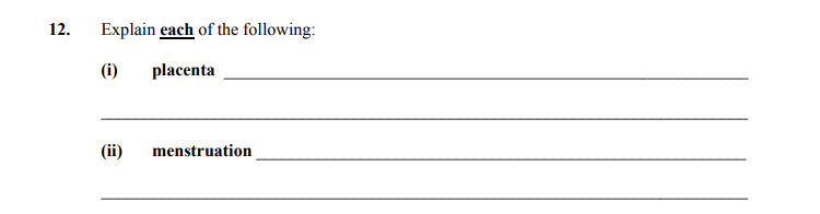 Explain-each-of-the-following:--(i)-placenta-________________________________________________--______________________________________________________________--(ii)-menstruation-______________________________________________--______________________________________________________________-Junior Cycle Home Economics-Question 12-2008.png