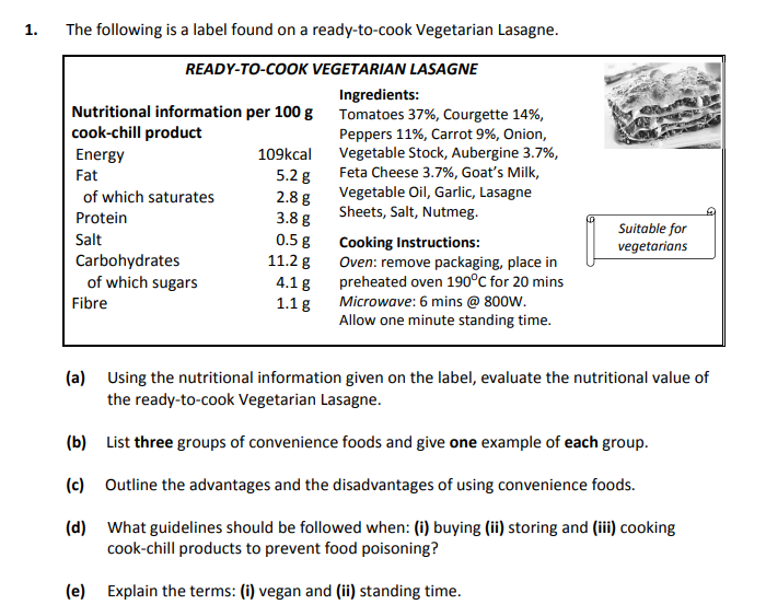 The-following-is-a-label-found-on-a-ready-to-cook-Vegetarian-Lasagne-Junior Cycle Home Economics-Question 1-2018.png