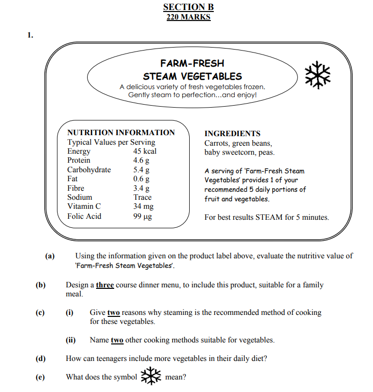 Using-the-information-given-on-the-product-label-above,-evaluate-the-nutritive-value-of-'Farm-Fresh-Steam-Vegetables'-Junior Cycle Home Economics-Question 1-2007.png