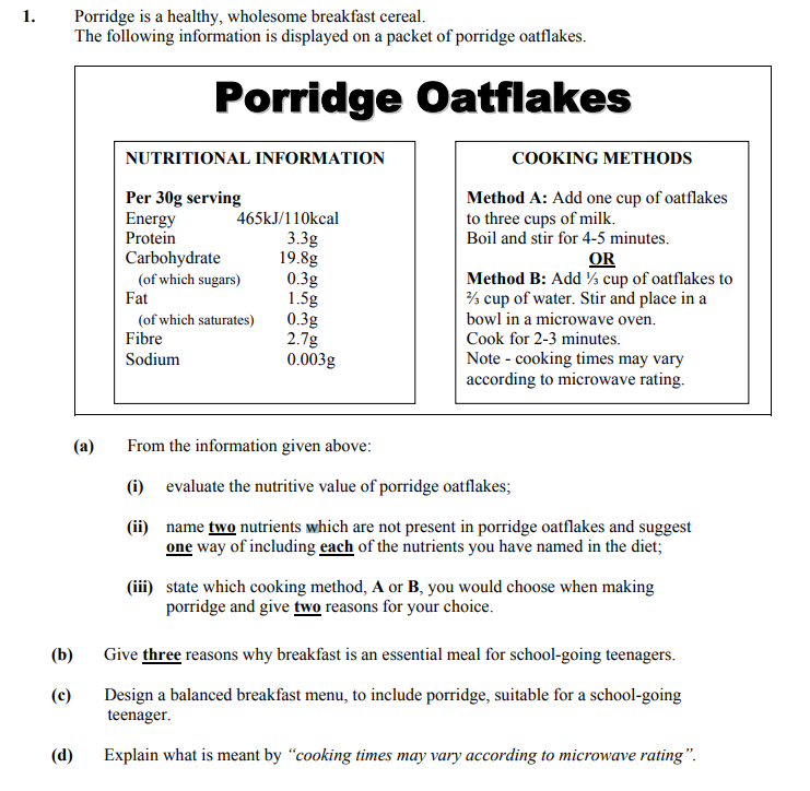 1.-Porridge-is-a-healthy,-wholesome-breakfast-cereal-Junior Cycle Home Economics-Question 1-2005.png