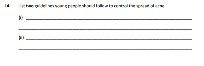 List-two-guidelines-young-people-should-follow-to-control-the-spread-of-acne-Junior Cycle Home Economics-Question 14-2018.png