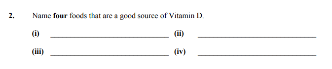 Name-four-foods-that-are-a-good-source-of-Vitamin-D-Junior Cycle Home Economics-Question 2-2016.png