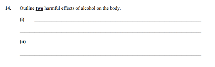 Outline-two-harmful-effects-of-alcohol-on-the-body-Junior Cycle Home Economics-Question 14-2010.png