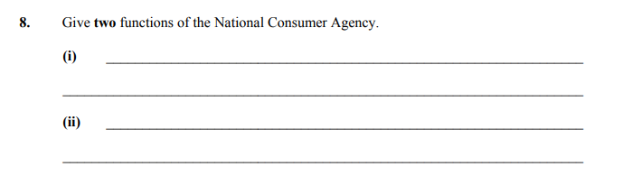 Give-two-functions-of-the-National-Consumer-Agency-Junior Cycle Home Economics-Question 8-2014.png