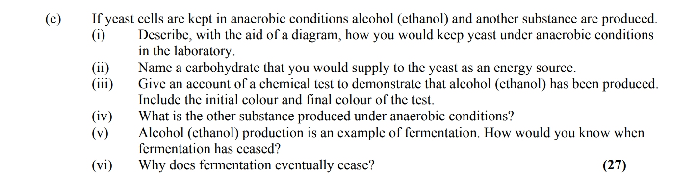 If-yeast-cells-are-kept-in-anaerobic-conditions-alcohol-(ethanol)-and-another-substance-are-produced-Leaving Cert Biology-Question c-2005.png