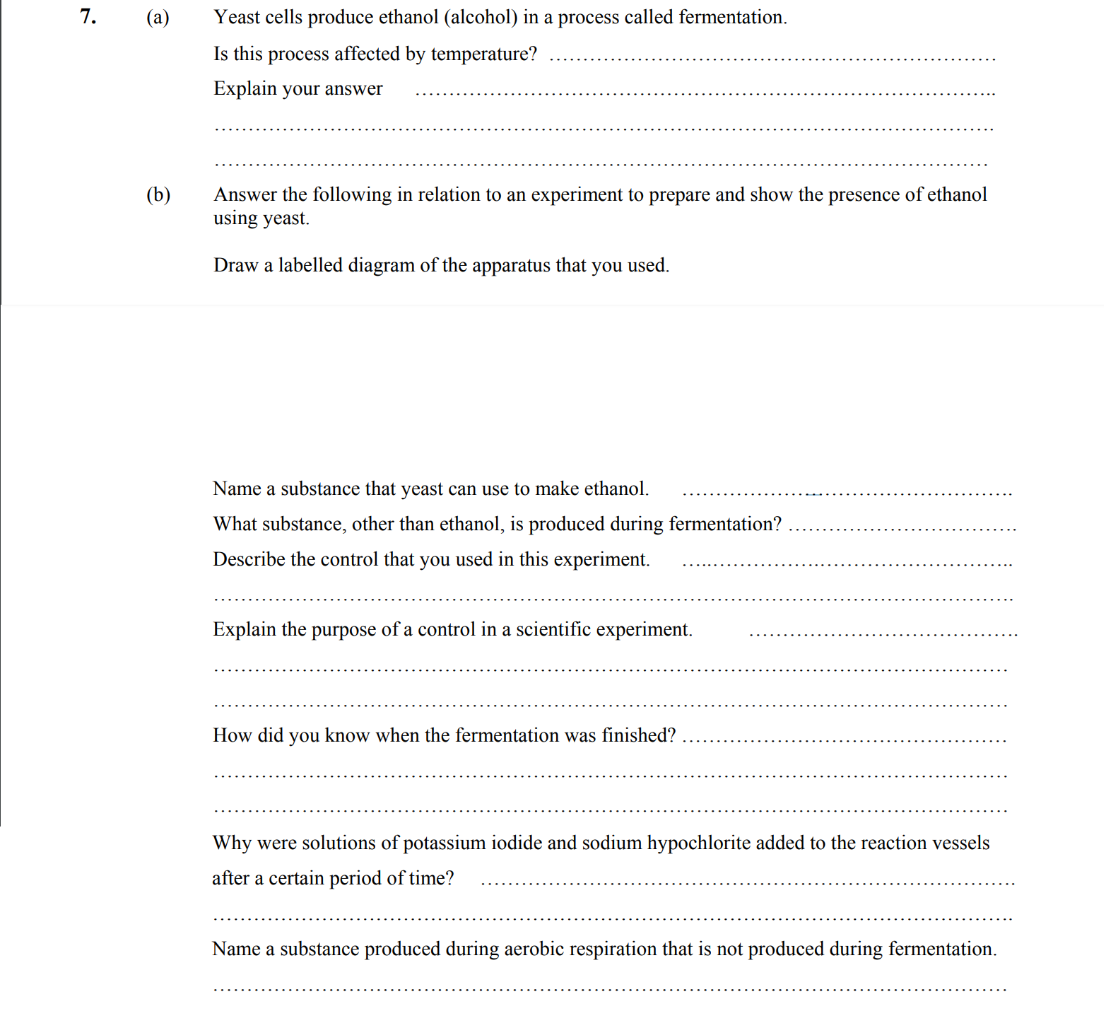 Yeast-cells-produce-ethanol-(alcohol)-in-a-process-called-fermentation-Leaving Cert Biology-Question 7-2004.png