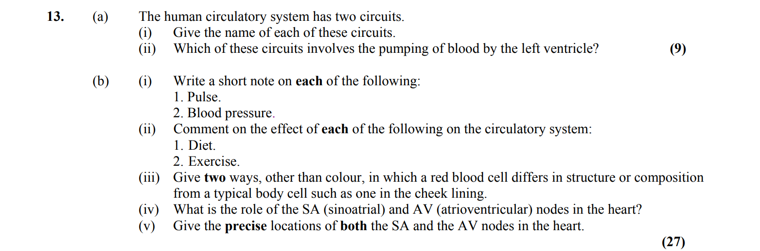 The-human-circulatory-system-has-two-circuits-Leaving Cert Biology-Question 13-2009.png