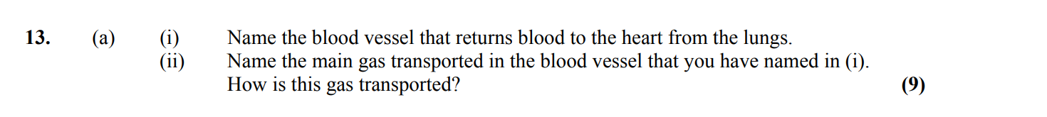13.-(a)---(i)-Name-the-blood-vessel-that-returns-blood-to-the-heart-from-the-lungs-Leaving Cert Biology-Question 13-2007.png