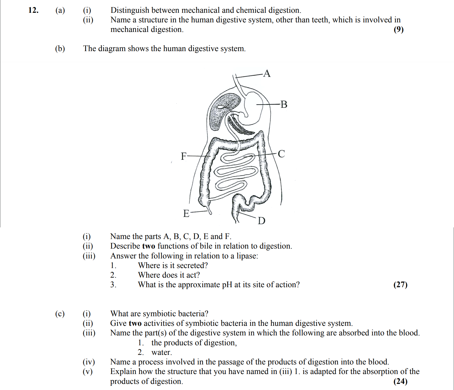 12.-(a)-(i)-Distinguish-between-mechanical-and-chemical-digestion-Leaving Cert Biology-Question 12-2008.png