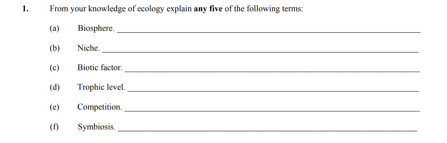 From-your-knowledge-of-ecology-explain-any-five-of-the-following-terms:--(a)-Biosphere-Leaving Cert Biology-Question 1-2014.png