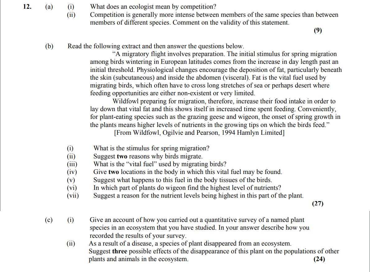 12.-(a)-(i)-What-does-an-ecologist-mean-by-competition?-(ii)-Competition-is-generally-more-intense-between-members-of-the-same-species-than-between-members-of-different-species-Leaving Cert Biology-Question 12-2005.png