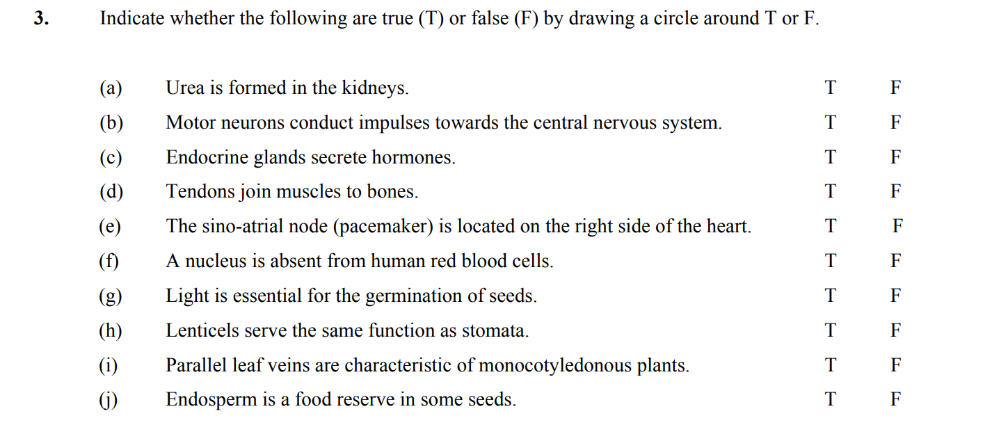 Indicate-whether-the-following-are-true-(T)-or-false-(F)-by-drawing-a-circle-around-T-or-F-Leaving Cert Biology-Question 3-2005.png