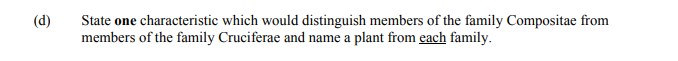 State-one-characteristic-which-would-distinguish-members-of-the-family-Compositae-from-members-of-the-family-Cruciferae-and-name-a-plant-from-each-family.-Leaving Cert Agricultural Science-Question d-2008.png