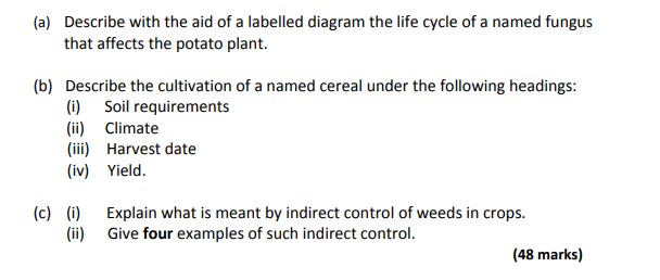 Describe-with-the-aid-of-a-labelled-diagram-the-life-cycle-of-a-named-fungus-that-affects-the-potato-plant-Leaving Cert Agricultural Science-Question a-2018.png