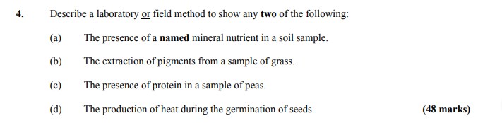Describe-a-laboratory-or-field-method-to-show-any-two-of-the-following:--(a)-The-presence-of-a-named-mineral-nutrient-in-a-soil-sample-Leaving Cert Agricultural Science-Question 4-2006.png