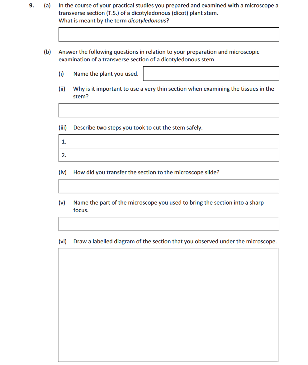 In-the-course-of-your-practical-studies-you-prepared-and-examined-with-a-microscope-a-transverse-section-(T.S.)-of-a-dicotyledonous-(dicot)-plant-stem-Leaving Cert Biology-Question 9-2019.png