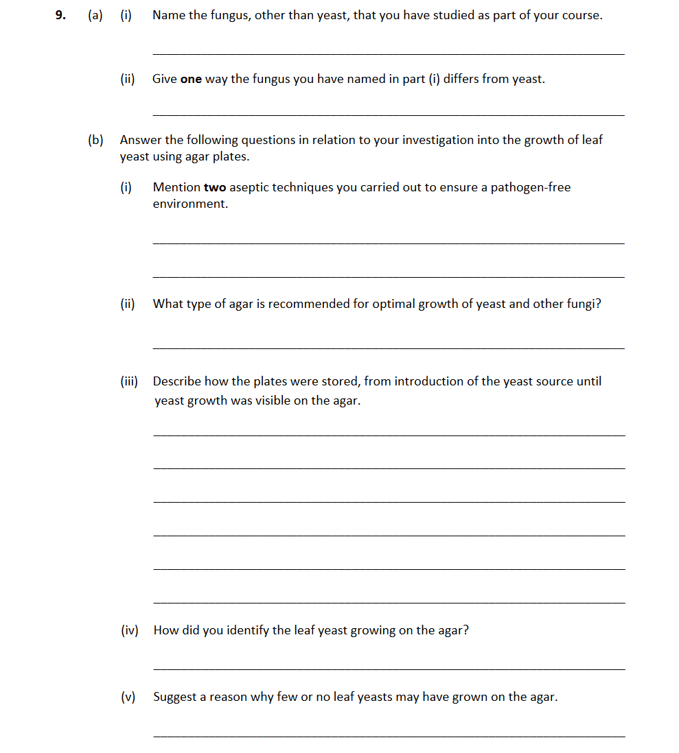 9.-(a)-(i)-Name-the-fungus,-other-than-yeast,-that-you-have-studied-as-part-of-your-course-Leaving Cert Biology-Question 9-2018.png