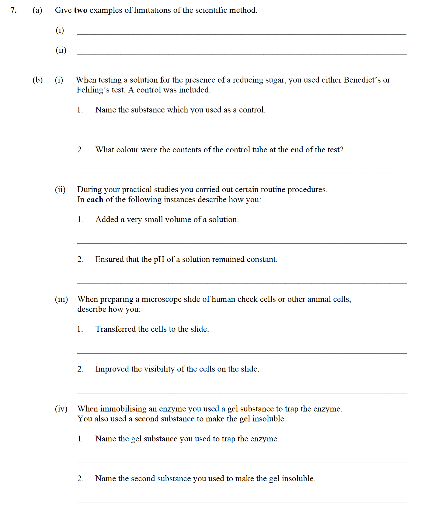 7.-(a)-Give-two-examples-of-limitations-of-the-scientific-method-Leaving Cert Biology-Question 7-2016.png