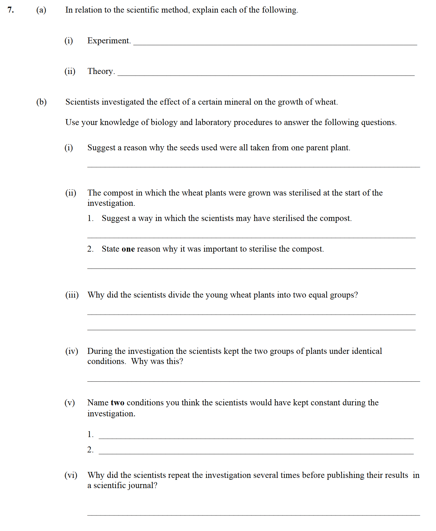 In-relation-to-the-scientific-method,-explain-each-of-the-following-Leaving Cert Biology-Question 7-2011.png