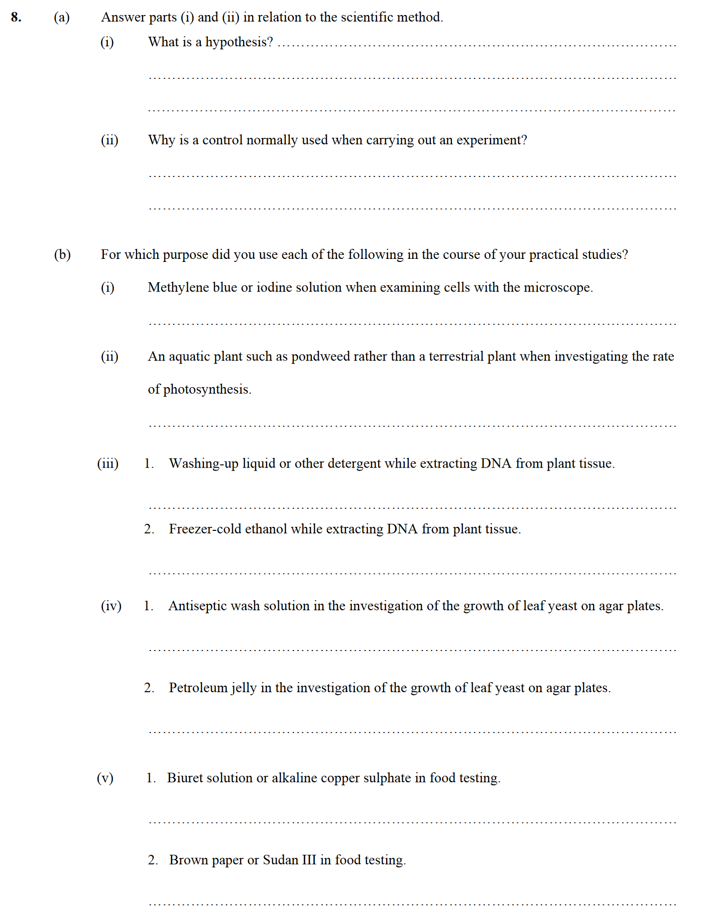 8.-(a)-Answer-parts-(i)-and-(ii)-in-relation-to-the-scientific-method-Leaving Cert Biology-Question 8-2010.png