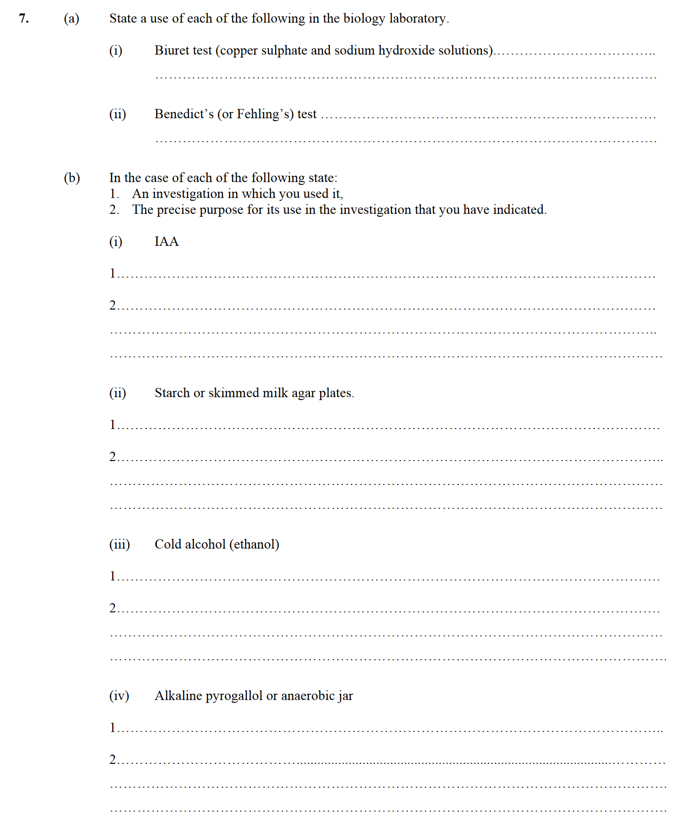 State-a-use-of-each-of-the-following-in-the-biology-laboratory-Leaving Cert Biology-Question 7-2006.png