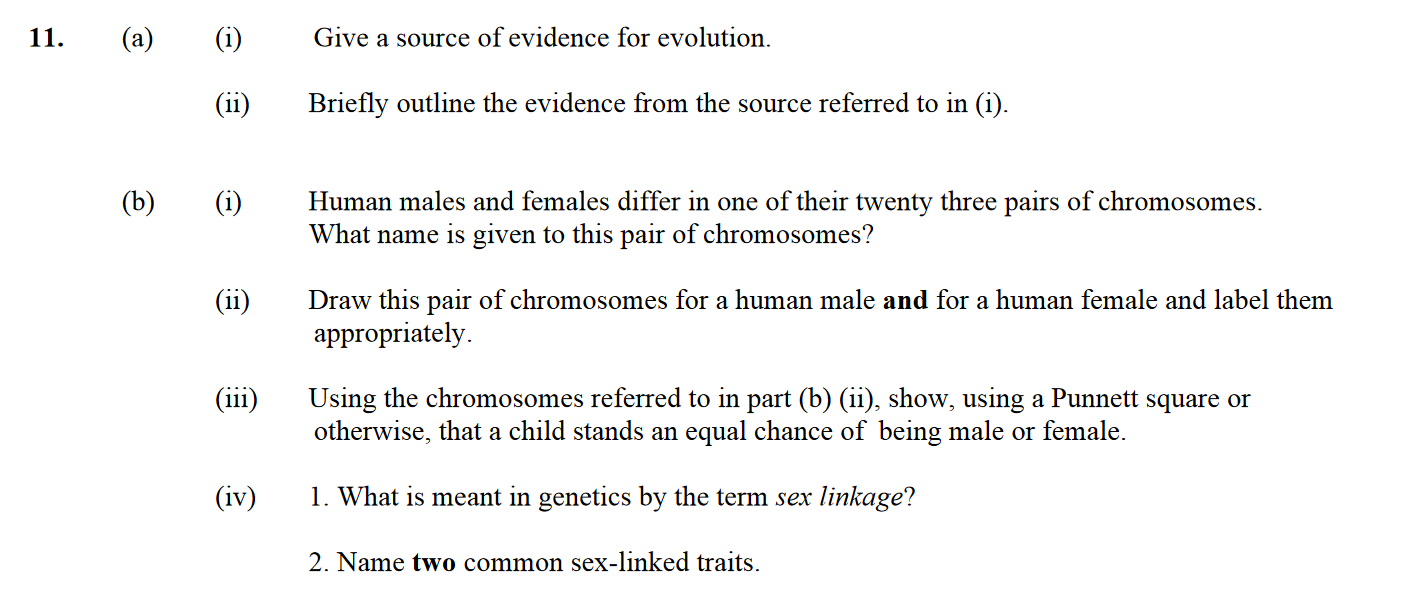 11.-(a)-(i)-Give-a-source-of-evidence-for-evolution-Leaving Cert Biology-Question 11-2013.png