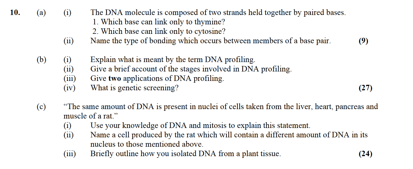 10.-(a)---(i)-The-DNA-molecule-is-composed-of-two-strands-held-together-by-paired-bases-Leaving Cert Biology-Question 10-2007.png