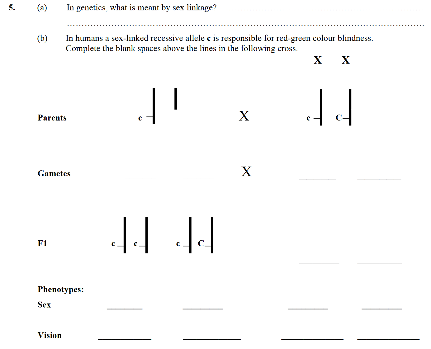 In-genetics,-what-is-meant-by-sex-linkage?---In-humans-a-sex-linked-recessive-allele-c-is-responsible-for-red-green-colour-blindness-Leaving Cert Biology-Question 5-2007.png