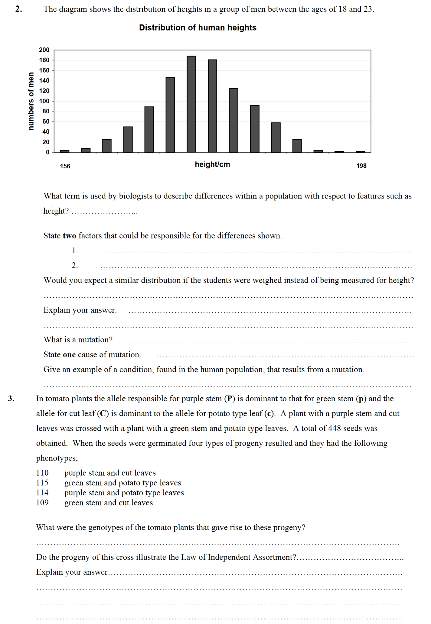 The-diagram-shows-the-distribution-of-heights-in-a-group-of-men-between-the-ages-of-18-and-23-Leaving Cert Biology-Question 2-2004.png