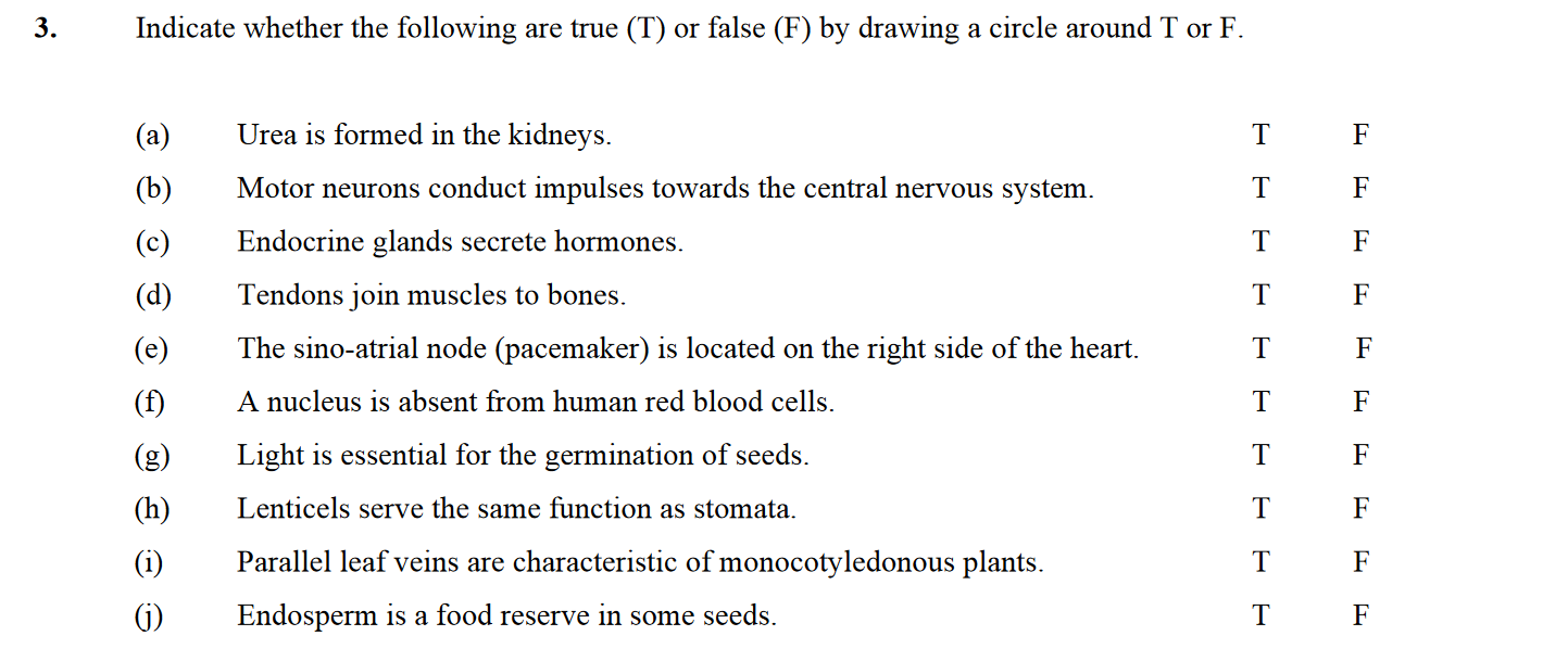 Indicate-whether-the-following-are-true-(T)-or-false-(F)-by-drawing-a-circle-around-T-or-F-Leaving Cert Biology-Question 3-2005.png