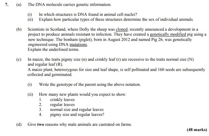 (a)-The-DNA-molecule-carries-genetic-information-Leaving Cert Agricultural Science-Question 7-2014.png