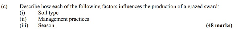 Describe-how-each-of-the-following-factors-influences-the-production-of-a-grazed-sward:--(i)-Soil-type--(ii)-Management-practices--(iii)-Season.-Leaving Cert Agricultural Science-Question c-2006.png