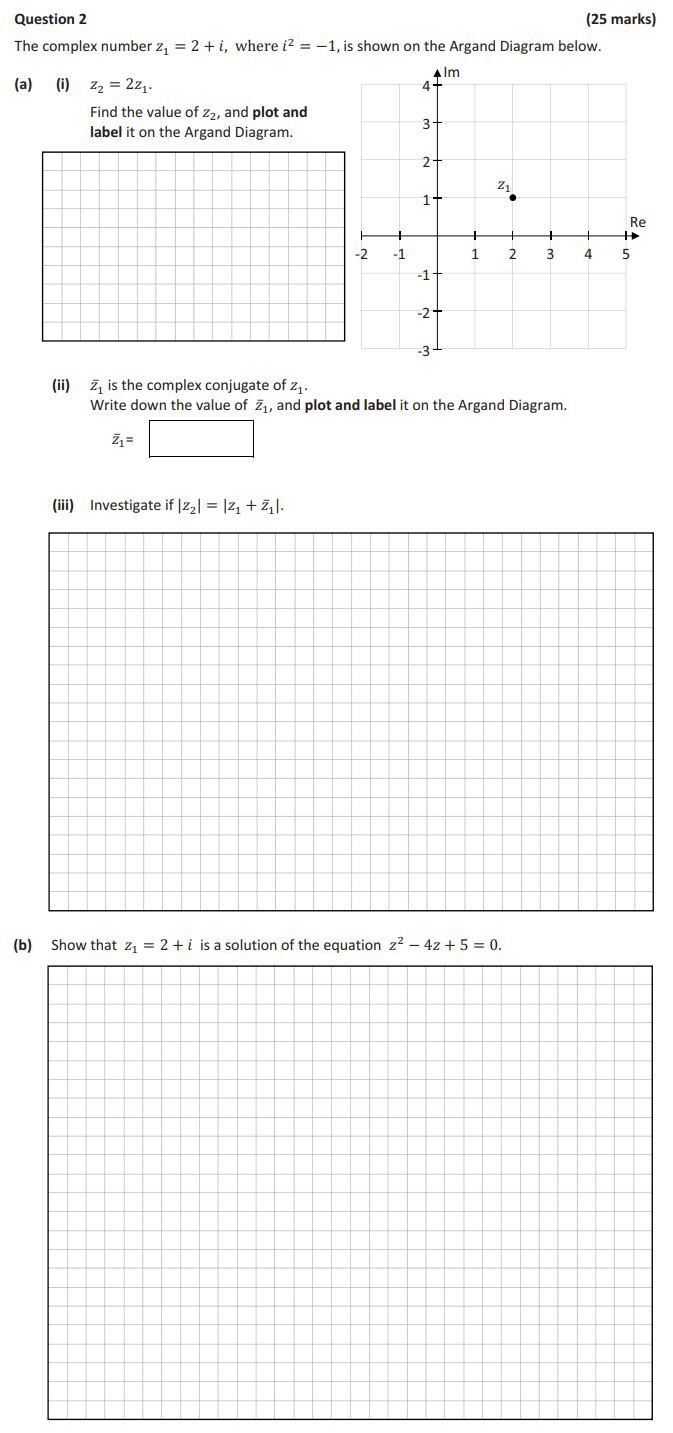 (a)-The-complex-number-$z_1-=-2-+-i$,-where-$i^2-=--1$,-is-shown-on-the-Argand-Diagram-below-Leaving Cert Mathematics-Question 2-2019.png