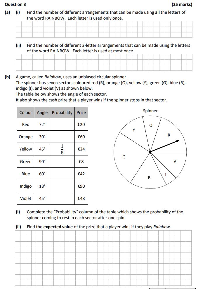 (a)-(i)-Find-the-number-of-different-arrangements-that-can-be-made-using-all-the-letters-of-the-word-RAINBOW-Leaving Cert Mathematics-Question 3-2018.png