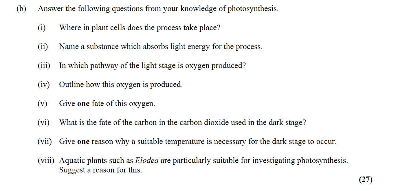 Answer-the-following-questions-from-your-knowledge-of-photosynthesis-Leaving Cert Biology-Question b-2016.png