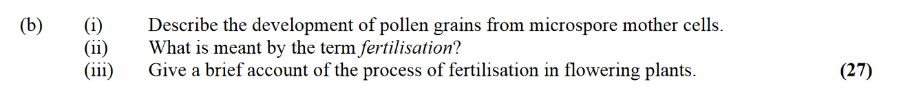(i)-Describe-the-development-of-pollen-grains-from-microspore-mother-cells-Leaving Cert Biology-Question b-2010.png